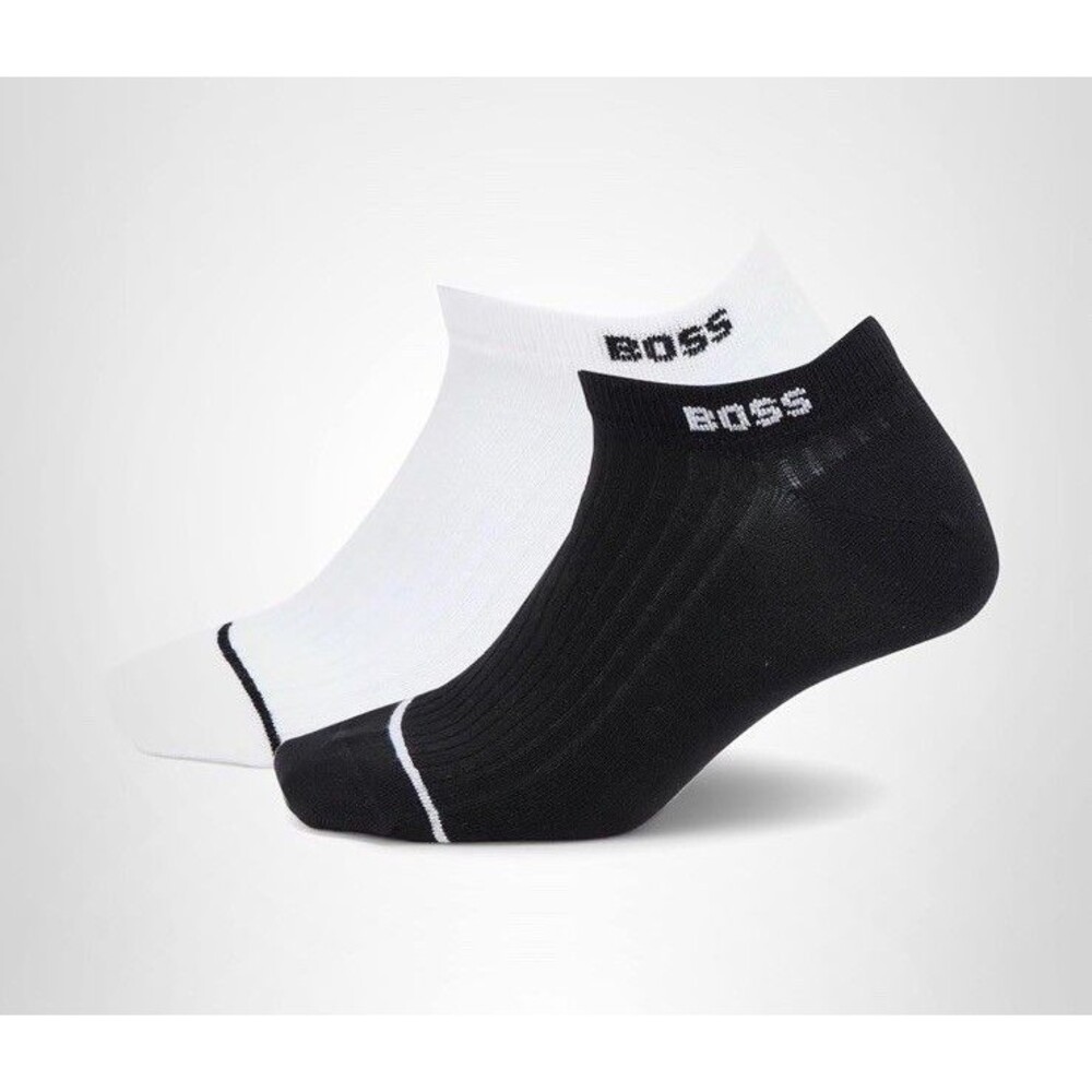 2 Pairs Hugo Boss Ankle Cut Socks Men’s Size (US: 7-13) New With Tags Blk/White